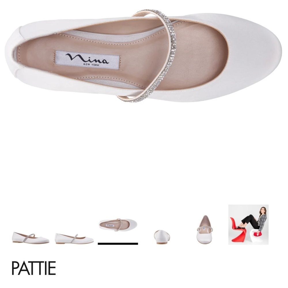 Nina Pattie Women's White Ballet Flats with Rhinestone Strap